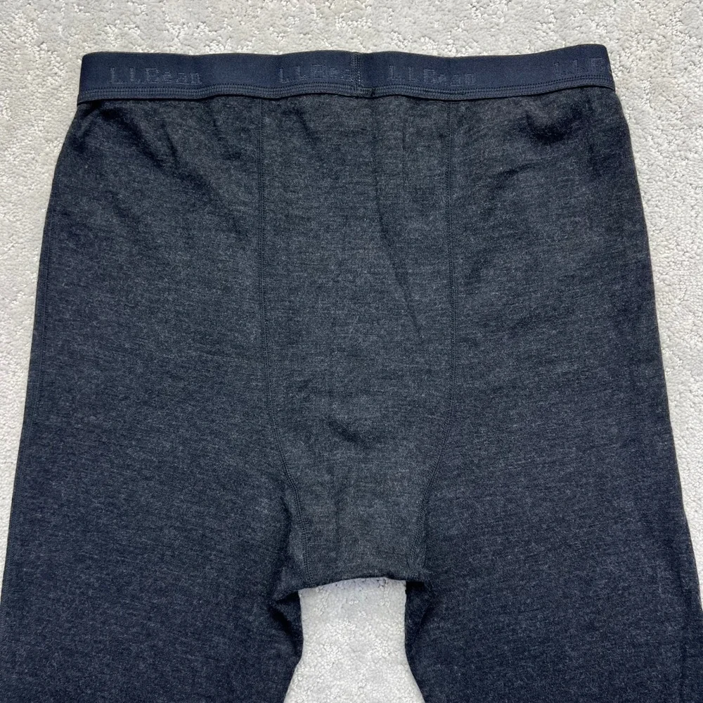 LL Bean Base Layer Thermal Pants Mens Large Black Midweight 100% Merino Wool
